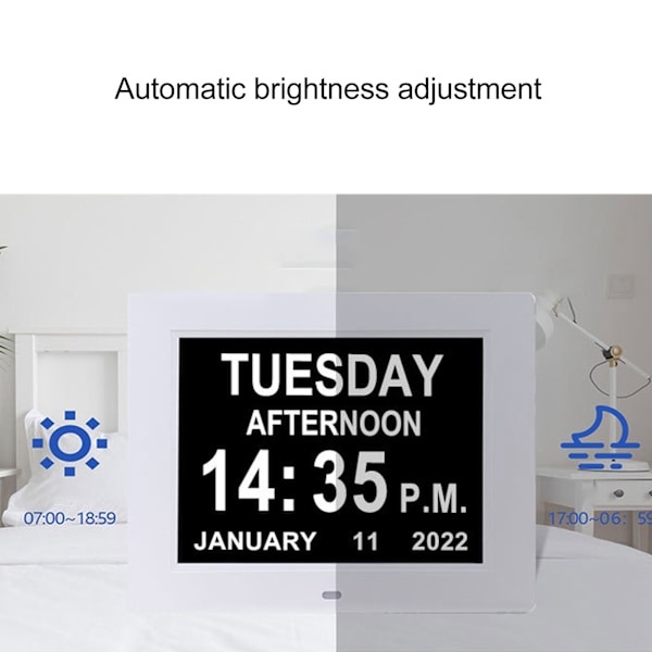 8-tums digital dagklocka stor LCD-skärm 8 larmalternativ justerbar ljusstyrka digital kalender väckarklocka 100‑240V AU-kontakt