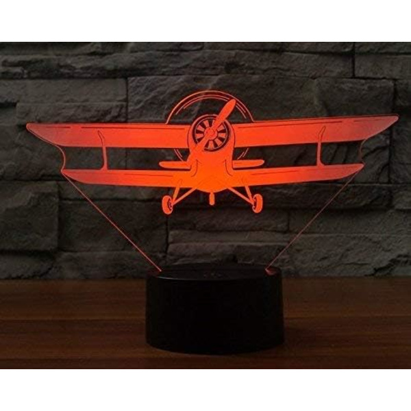 3D Flyvemaskine Natlys Lampe Illusion Natlys 7 Farve Skiftende Berøringskontakt Bord Skrivebord Dekoration Lamper Gave med Akryl Flad ABS Base USB Kabel