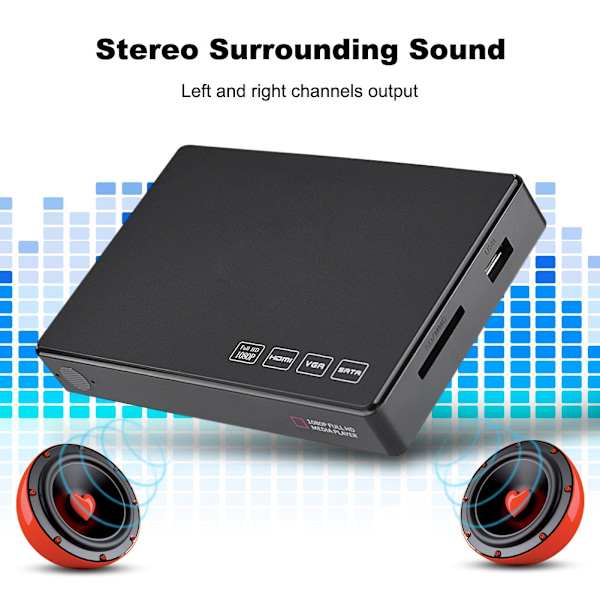 2.5 tuuman SATA-mediasoitin 32 Gt SD/MMC-stereokaiutin 1080P-video HDMI-mediasoitin -
