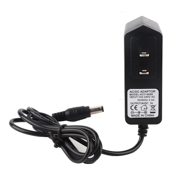 DC 9V 1A 1000mA Vegglader Strømadapter (2 Flat Pin Plugg / 100CM Kabel)
