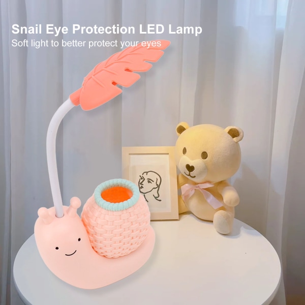 Snegle Øjenbeskyttelse LED Lampe Senge Lampe USB Opladning Lærings Læselampe med Penneholder til Børn Pink