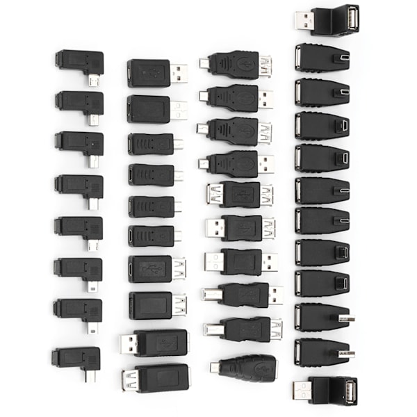 40-pack med flera USB2.0-adaptrar, vinklade mini-mikro-typ B-hane till hon-omvandlare, kontakter