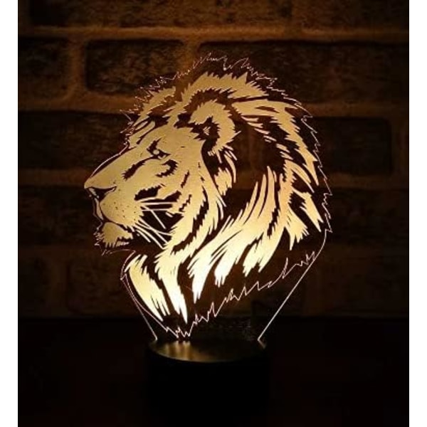 3D Tiger Lion Natlampe Illusion 7 Farveskiftende Berøringskontakt Bordskrive Dekorationslamper Gave med Akryl Flad ABS Base USB Kabel Legetøj
