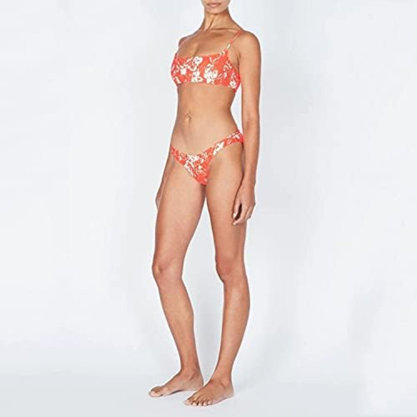 WJSM Kvinde Trekantet Bikini Smocked Tekstureret Scoop Flæset Print Ruched Elastisk Badedragt Todelt Badedragt Red L
