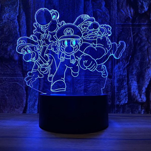 Søde Super Mario og Luigi Figurer Yoshi Mario Bros Anime Figur 3D LED Optisk Illusion Sove Natlys med Fjernbetjening 16 Farver Soveværelse Dekoration
