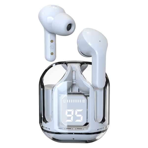 Trådlösa öronsnäckor, snygg transparent, multifunktionell brusreducering, HiFi-stereo, touchkontroll, Bluetooth-hörlurar, vita
