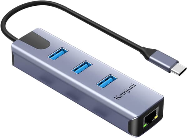 USB C til Ethernet-adapter 4-i-1 aluminium USB C til Ethernet-adapter med 3 USB 3.0-porte til MacBook Pro 2019/2018/2017, Chromebook, Linux