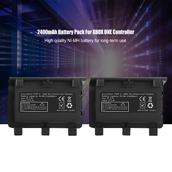 2 stk. 2400mAh sort eksternt genopladeligt batteripakke med USB-kabel til Xbox One