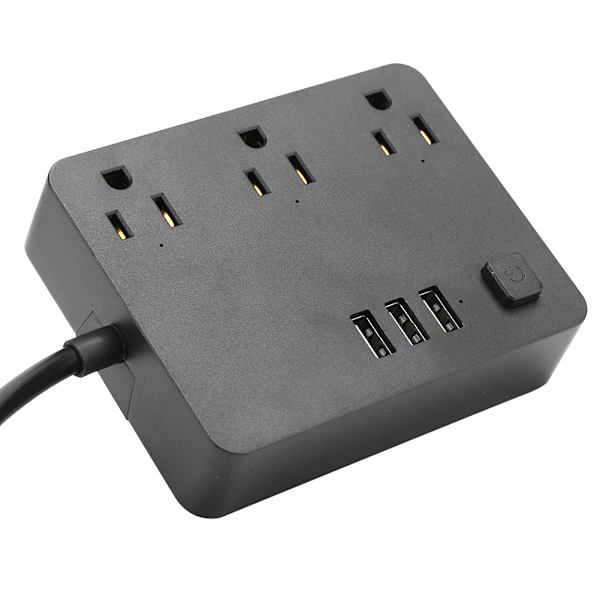 Skrivebords Smart Hurtigopladningsstrømstik med 3 Stik 3 USB-porte 100‑240V