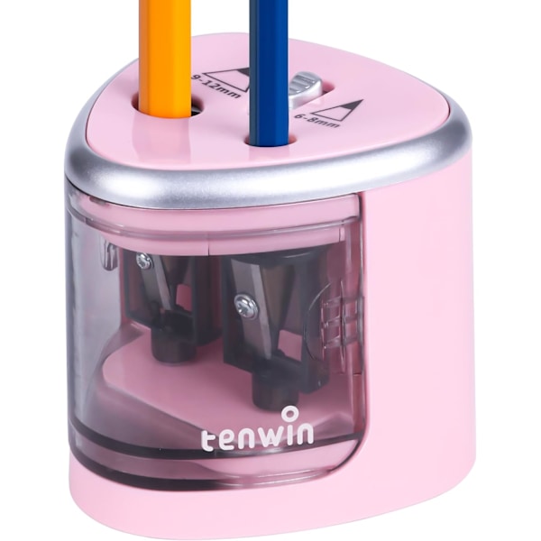 Elektrisk pennvässare för färgpennor, batteridriven pennvässare för No.2 och 6-12mm pennor, dubbla hål för kontoret pink