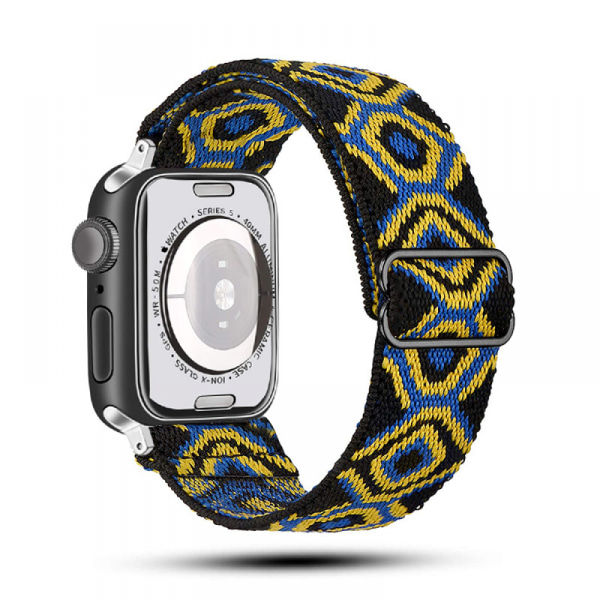 Justerbar elastisk nylon solo ringrem för Apple Watch, bohemisk stil smartklocka rem（etnisk stil18）