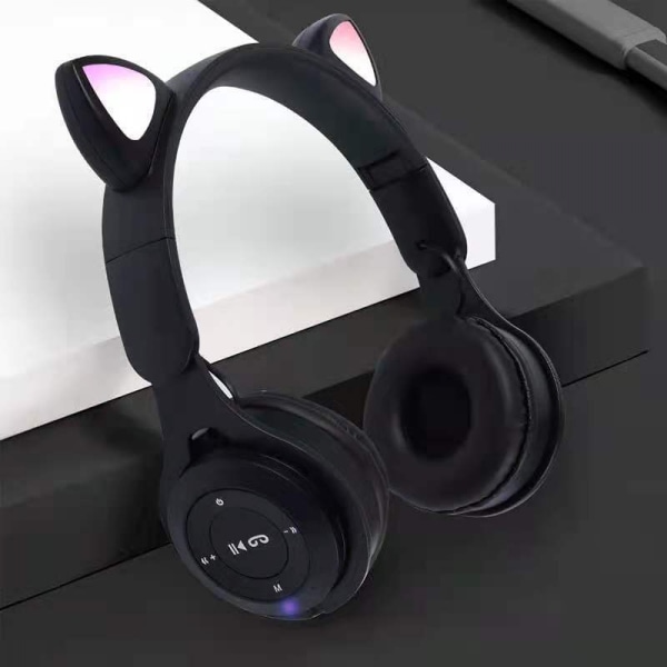 Kattøre Bluetooth-headset, LED-lys øretelefoner, volumkontroll og sammenleggbare hodetelefoner for nettbrett / PC / iPad / telefon, gave til gutter og jenter