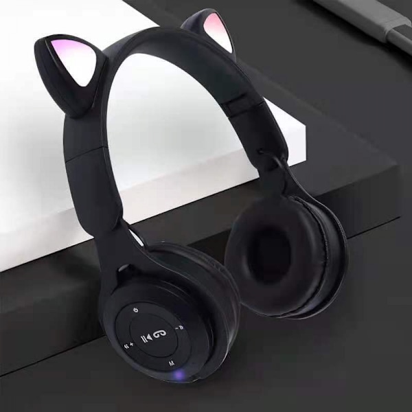 Kissan korva Bluetooth-kuulokkeet, LED-valo korvanappikuulokkeet, äänenvoimakkuuden säätö ja taitettavat kuulokkeet tablettia / tietokonetta / iPadia / puhelinta varten, lahja pojille ja tytöille
