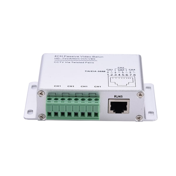 4-kanals RJ45 HD passiv videobalun HD-TVI/AHD/CVI/CVBS CCTV via snoede par