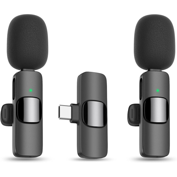 Trådløs Lavalier Lapel Mikrofon til iPhone 15 Serie/Android/Computer - Bluetooth Mini Telefon Mikrofoner - 2 Klipsmikrofoner med USB C Interface