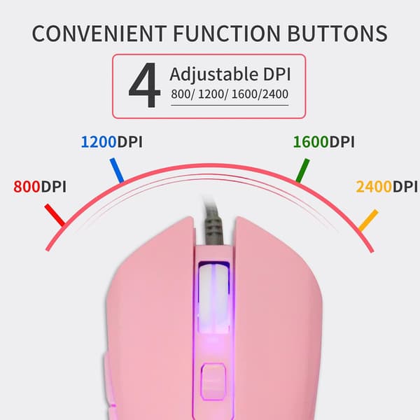 Pink Trådløs USB Computer Mus, 7 Farver Baggrundsbelysning, Lydløse Knapper, 3200 DPI, til MacBook, Computer PC, Laptop - Sailor Moon