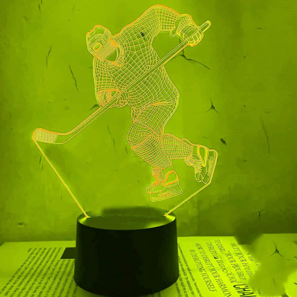 3D Ishockey Spelare Nattlampa LED-lampa Illusion 7 Färgväxlande Touch Switch Bordsskiva Dekorationslampor Födelsedagspresent Akrylbas USB-kabel Leksak