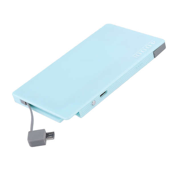 Ultratunn snabbladdning bärbar 4000mAh mobil strömförsörjning kommer med datakabel Power Bank (blå)