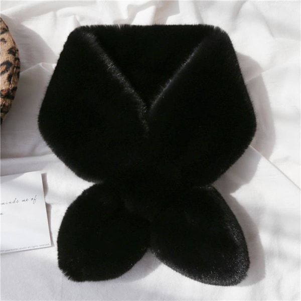 Dam Scarf med Falsk Pälskrage Vinterhalsduk Halsvärmare Shrug Trendig Scarf för Vår Höst Black