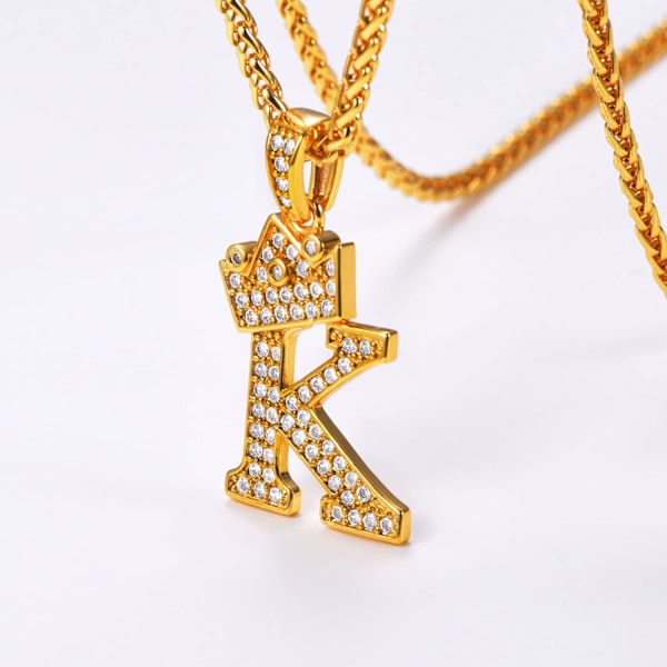 Krone Initial A-Z Halskjede, Iced Out Bokstavanheng med 22-24 Tommers Kjede, Menn Kvinner Bling Hip Hop Alfabet Navn Smykker Gave Store Initialer Halskjeder K 18K Gold