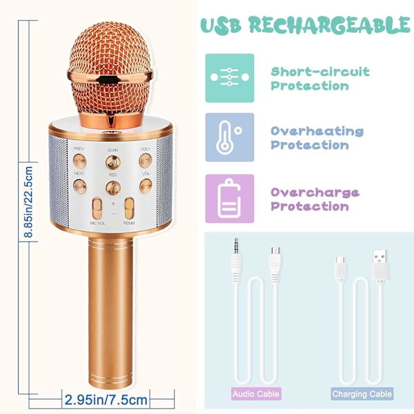 Rose Gold Karaoke Mikrofon med Bluetooth Sang Legetøj til Piger Fødselsdagsgaver til 9 10 11 12 År Gamle Børn Strømpe Strømper