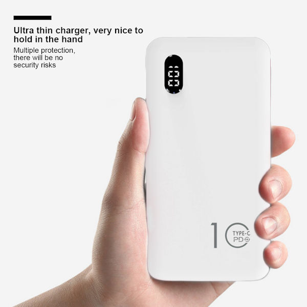 Nopea lataus kannettava 10000mAh mobiilivirta tulee datakaapelilla Power Bank (valkoinen)