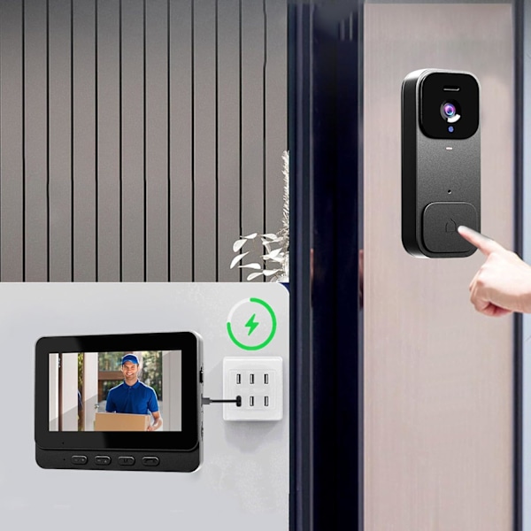 Intelligent visuel dørklokke videodørklokke kamera batteridrevet 4,3 tommer skærm tovejs intercom videoovervågning indbyggede højttalere