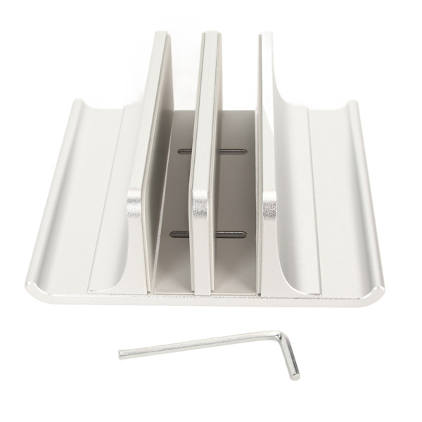 Vertikal bærbar computer stand 2 slots anodiseret aluminiumlegering justerbar pladsbesparende bærbar computer holder til 0,63 til 2,36 tommer tyk PC sølvfarve