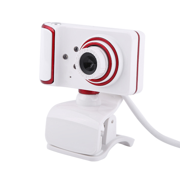 16M Pixel HD Webcam Clip-on  3 LED Rotatable Web Camera til PC Computer Hvid + Rød