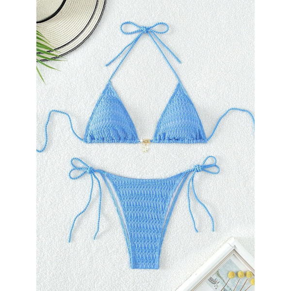 WJSM Naisten Halter-solmio Sivu Kolmio Bikinisetti Korkea Leikkaus 2-osainen Bikini Uimapuku Uimapuku Blue Color L
