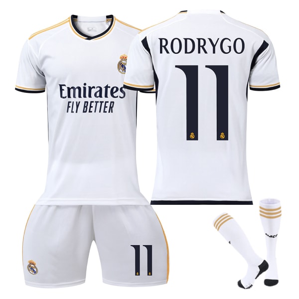 23/24 Real Madrid Barn- och Vuxen Jersey Sportswear Set med Strumpor No.11 RODRYGO 20