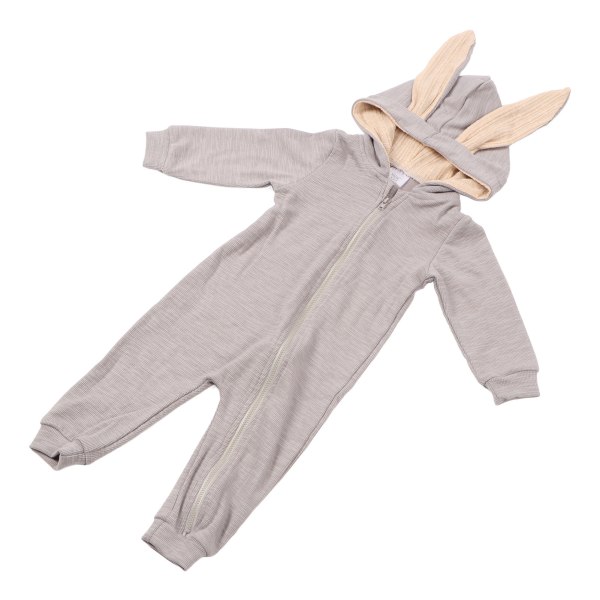 Baby Jumpsuit Søt Kaninform Varm Skittbestandig Myk Bomull En Del Bodysuit Onesie Grå 66cm