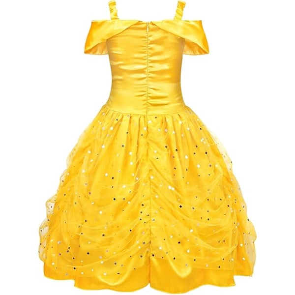 AmzBarley Prinsessa Belle Klänning för Flickor Belle Kostym Barn Världsbokdagen Fest Cosplay Maskeradklänning 100CM