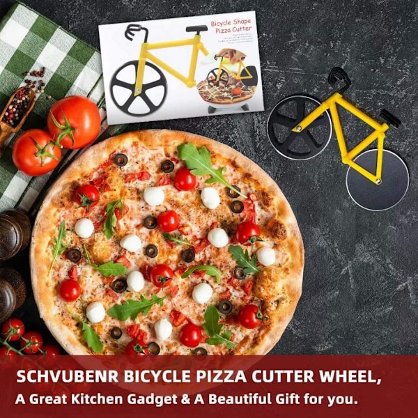 Cykel Pizzaskærer Hjul - Sjov Housewarming Gaver til Mænd - Cykel Pizzaskærer - Seje Gaver til Køkkenet - Rustfrit Stål Pizzaskærer -   (Gul