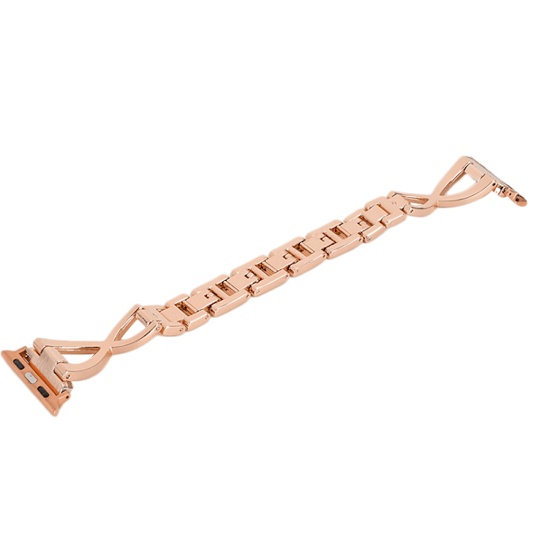 Korsformad metallgraverad diamantprydd ersättningsklockarmband för iWatch 1/2/3/4 roséguld