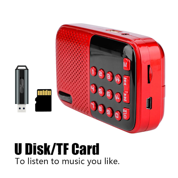 PW Cut Memory Stereo FM-radio U-disk/TF-musikk Mini USB FM-radiohøyttaler med 24-timers standby