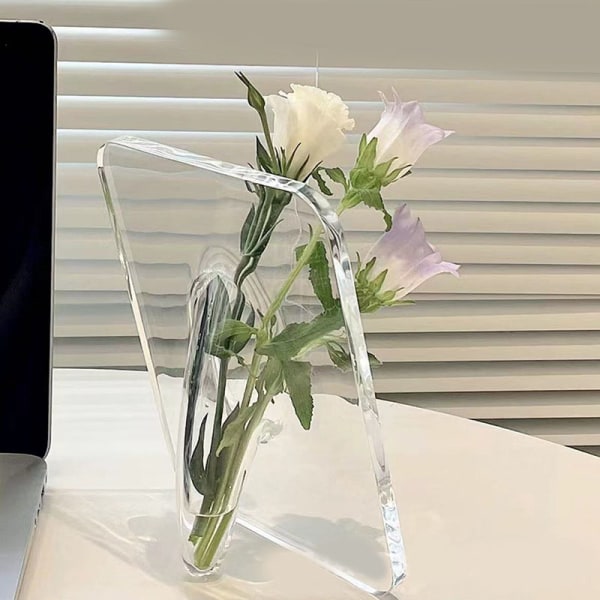 Kunst Fotoramme Vase Resin Multifunktionel Hydroponisk Blomster Vase til Kontor Hjem Transparent White