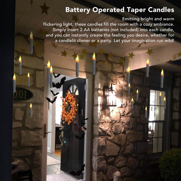 12 STK flammeløst konisk stearinlys LED flimrende batteridrevet håndholdt flytende flammeløst konisk vindulys med fjernkontroll for Halloween kirkefest