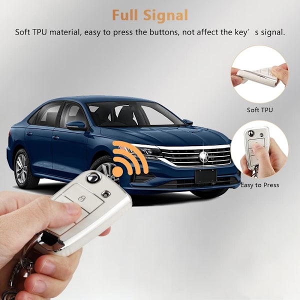 PIFOOG Volkswagen VW -avaimenperän suojus Tiguan Golf GTI Altas Jetta -tarvikkeet 4 painikkeen pehmeä TPU-auton avainkotelo suojakotelo Bling-avainnauha