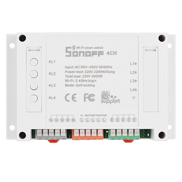 4-kanals montering Smart Home WiFi-stikkontaktmodul Timer AC 90-250V til Android/iOS-telefon