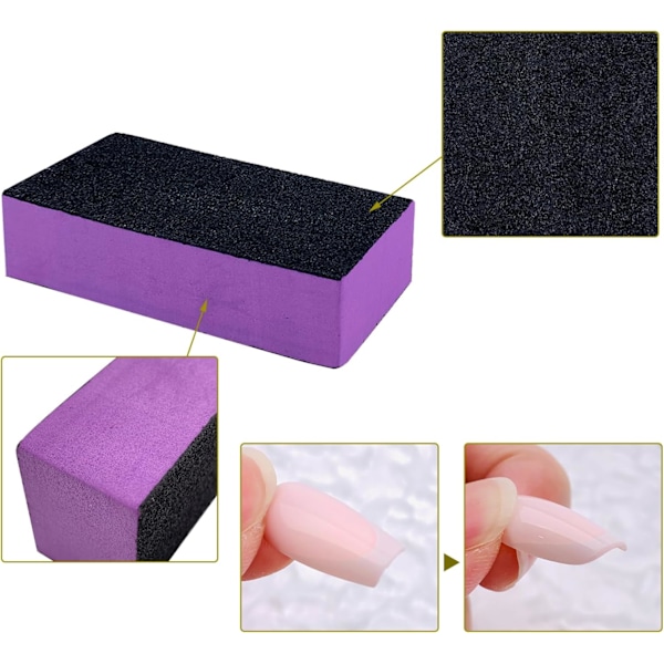 10 st Nagelbuffer Sandpapper Slipkloss Polerare Fil 100/180 Grit 3 Sidor Nagelfilar Konst Pedikyr Manikyr Fil (Svart Lila)