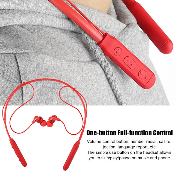 Sports Stereo Bluetooth Trådlösa Nackhängande Headset Brusreducerande HD Musik Hörlurar Röd