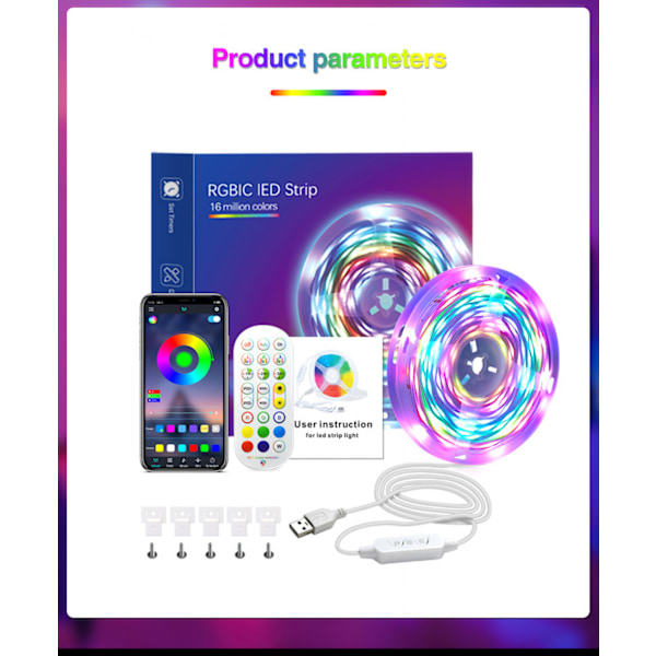 24,6ft/7,5 meter LED-ljusremsa, musik synkroniserande färgförändrande RGBIC LED-ljusremsa inbyggd mikrofon, Bluetooth-app-styrda LED-ljusrep