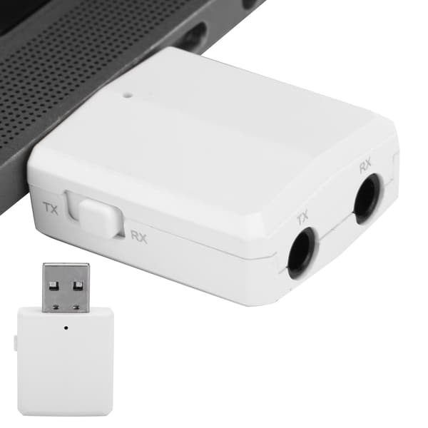 Bluetooth 5.0 lydmottaker-sender USB lydkort 3 i 1 AUX RCA 3,5 mm sokkeladapter hvit