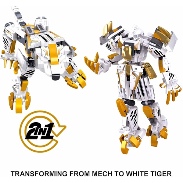 Superhelt-serie 2 i 1 Mech Robot-legetøj, der transformerer fra sej Titan Warrior til White Tiger Action Figures med minifigurer (255 dele)