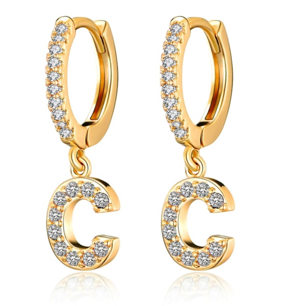 Hoop-øreringe til kvinder og piger - 18K forgyldt - små, fine creoler med cubic zirconia-initialer - C