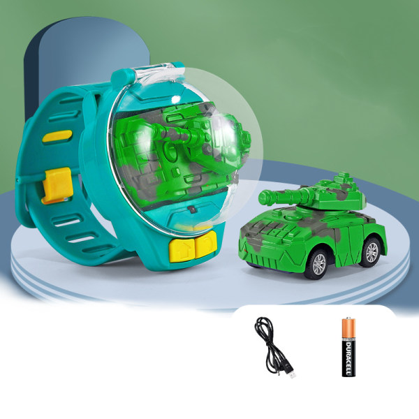 (1 pakke) Bilklokke leketøy elektrisk racerbil fjernkontrollbil bilklokke (legeringstank grønn (oppladbar versjon + 7. batteri + skrutrekker))
