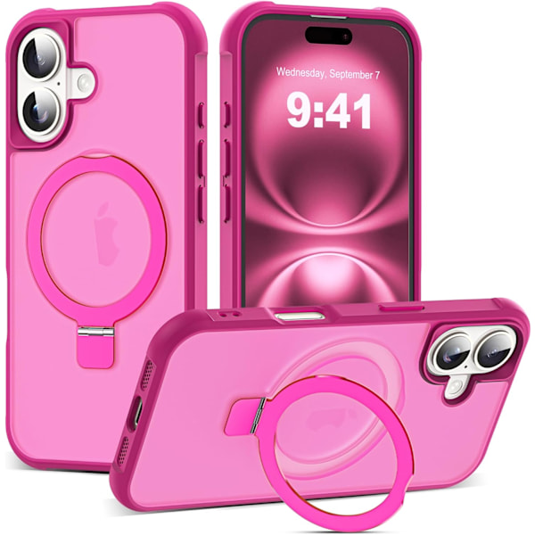 Kompatibel med iPhone 16 Deksel med Usynlig Magnetisk O-Ring Stativ Gjennomsiktig Kompatibel med Mag-SafeGodt grep føles bra Rose