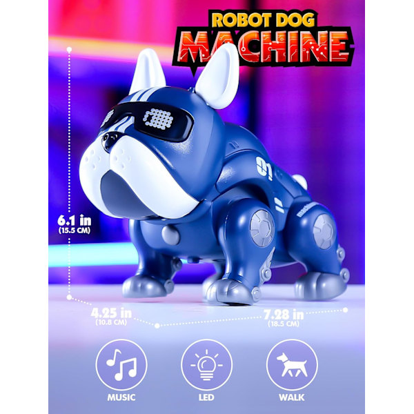 Blå robot hundelegetøj robot hvalp hund til børn, elektroniske kæledyr bulldog til børn 3-8, kan danse og LED-øjne, opfører sig som en rigtig hund, robo hund gaver