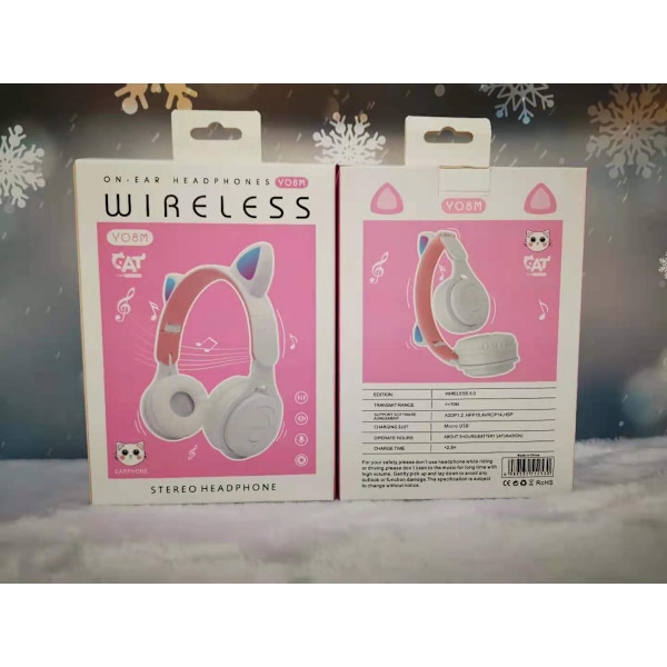 Kattöron Bluetooth-headset, LED-ljus hörlurar, volymkontroll och hopfällbara hörlurar för surfplatta/PC/iPad/telefon, present till pojkar och flickor